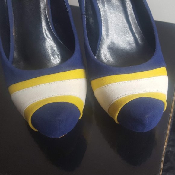 Herstar Yellow and Blue Sports Themed Platform Pump size 8 - Picture 2 of 4